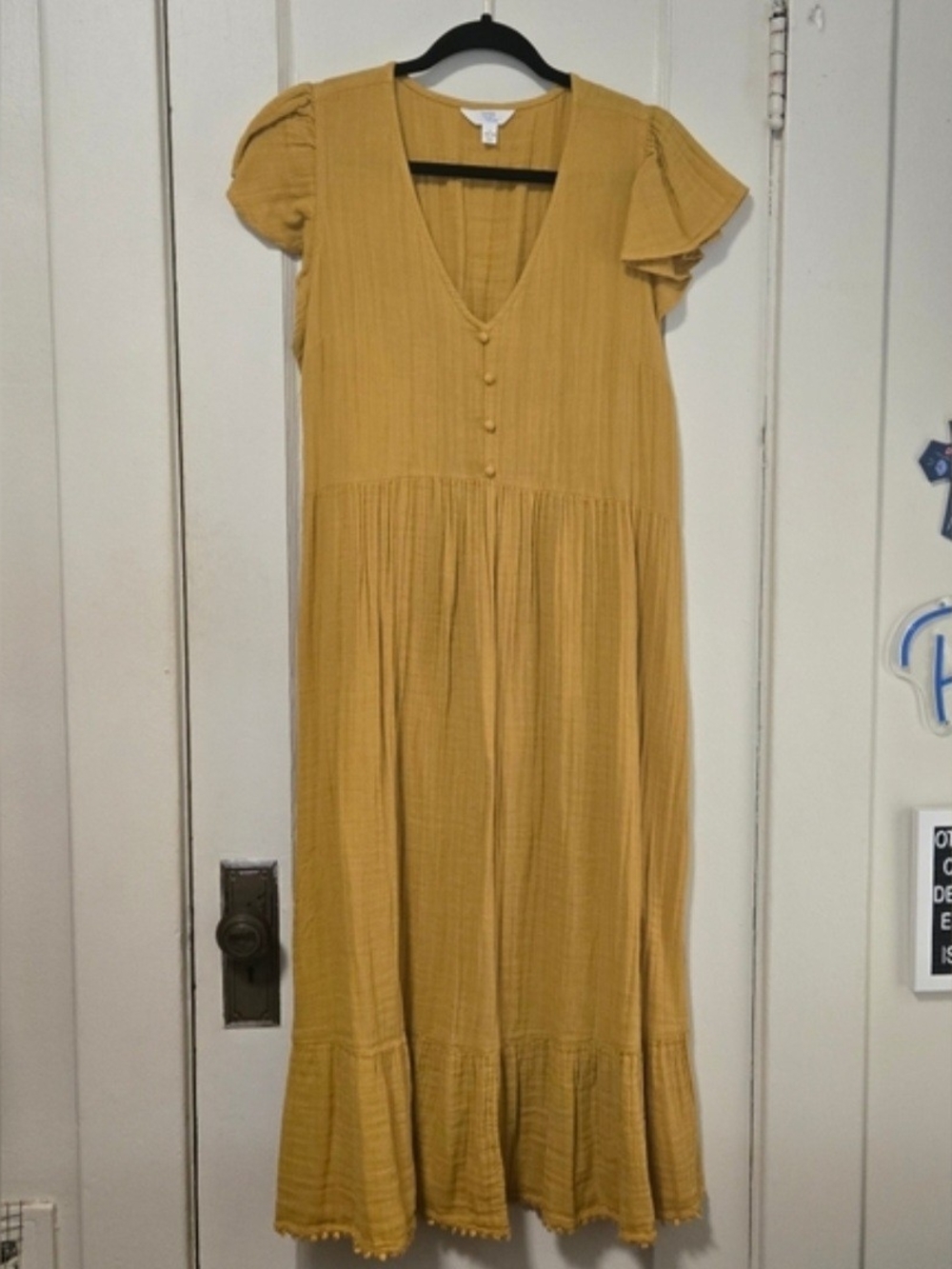 Time and Tru Mustard Yellow V-Neck Maxi Dress with Flutter Sleeves